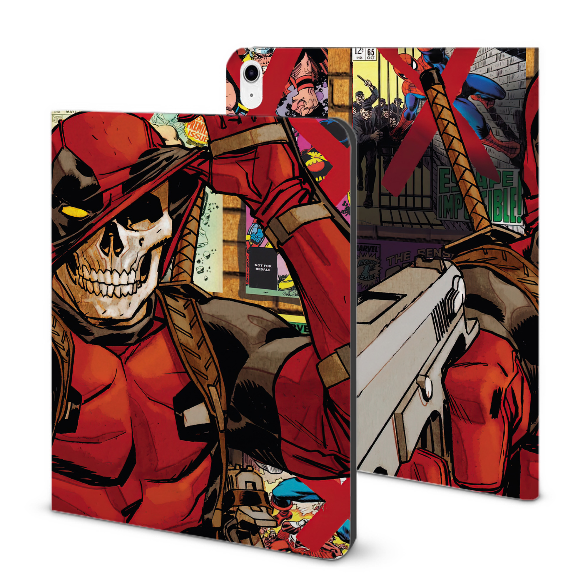 （画像用） Deadpool デッドプール IPad ケース ブック型 PUレザー TPU 耐衝撃 軽量 薄型 ペン収納なし 全面保護 IPad 各モデル対応